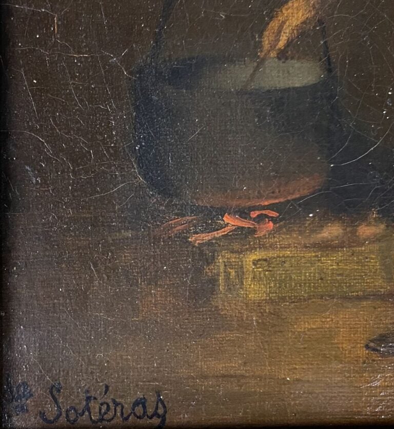 Ecole du XIXe siècle - Scène animée d'une femme dans une cuisine - Huile sur to…