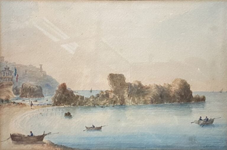 Ecole du XIXe siècle - Vue de Nice, vers la Réserve - Aquarelle sur papier - Po…