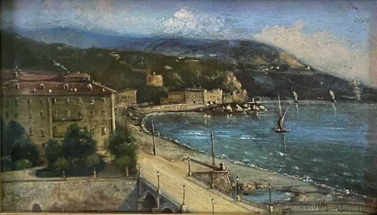 Ecole du XIXe siècle - Vue du Paillon - Huile sur panneau - 16.5 x 27 cm