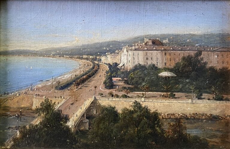 Ecole du XIXe siècle - Vue sur le Paillon - Huile sur toile - 16 x 27 cm