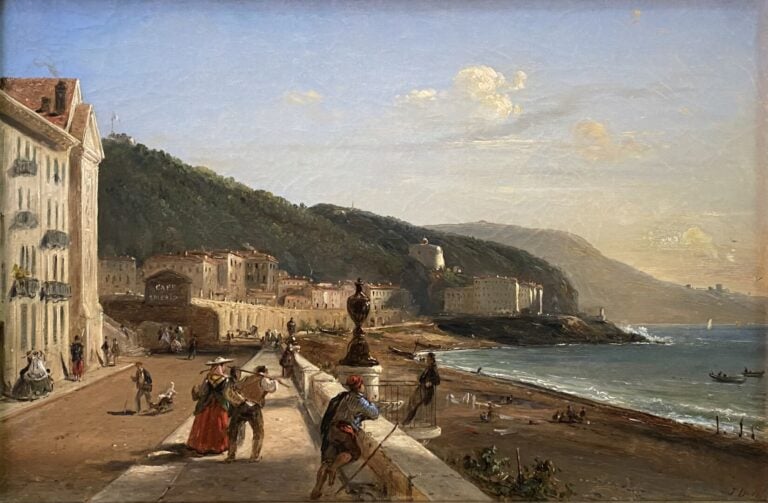 Ecole du XIXe siècle - Vue sur les Ponchettes à Nice - Huile sur toile - Monogr…
