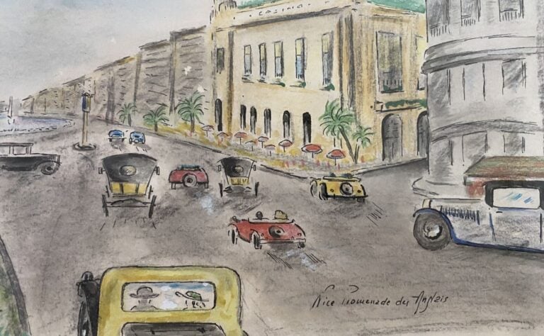 Ecole du XXe siècle - Nice, Promenade des Anglais - Technique mixte - Porte une…