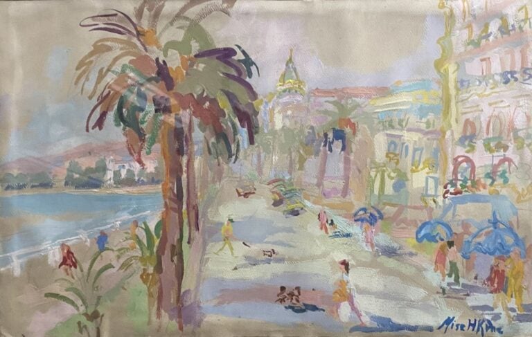 Ecole du XXe siècle - Promenade des Anglais - Aquarelle - Signé en bas à droite…