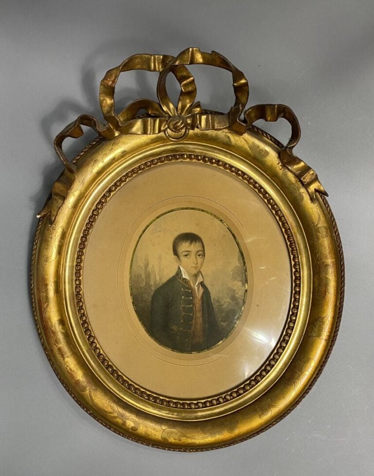 Ecole française du XIXe siècle - Portrait de jeune homme - Deux dessins sur pap…