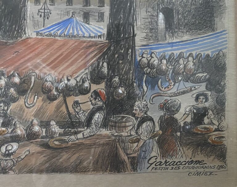 GARACCION - Festin des Cougourdons, 1860, Cimiez - Technique mixte sur papier -…