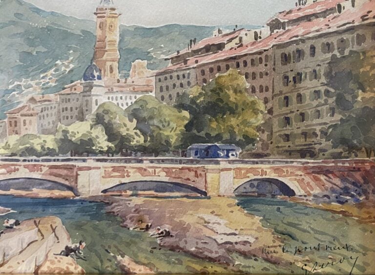 Gaston LEROY (XX) - Vue du Paillon - Le Pont Vieux, Nice - Signé et situé en ba…