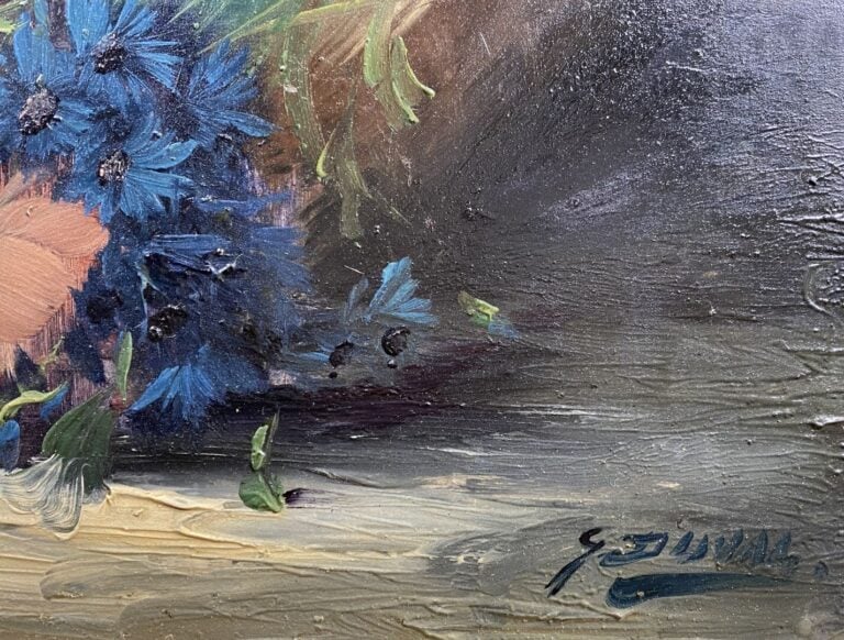 Georges DUVAL (1920-1993) - Nature morte au panier de fleurs - Huile sur pannea…
