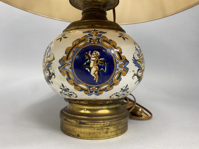 GIEN - Pied de lampe de forme boule en faïence émaillée polychrome modèle Renai…