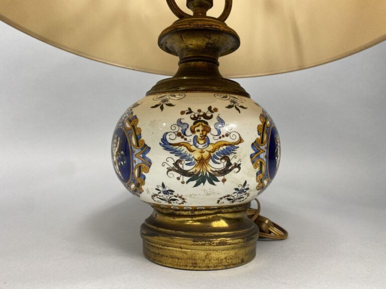 GIEN - Pied de lampe de forme boule en faïence émaillée polychrome modèle Renai…