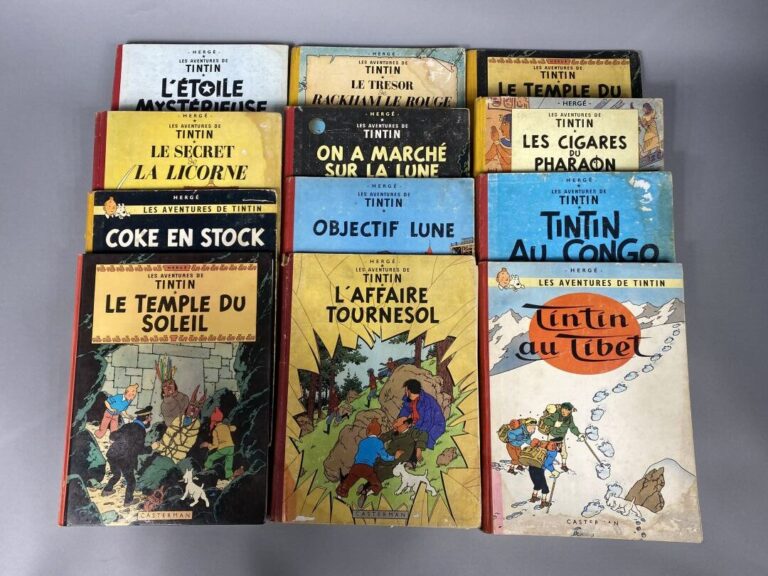 Hergé, Les aventures de Tintin - Ensemble d'environ 14 bandes dessinées compren…