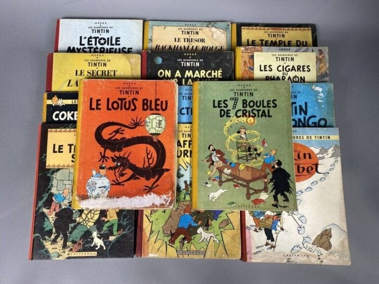 Hergé, Les aventures de Tintin - Ensemble d'environ 14 bandes dessinées compren…