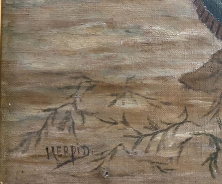 HERPIN - La pêcheuse à l'épuisette - Huile sur toile - Signée en bas à gauche -…
