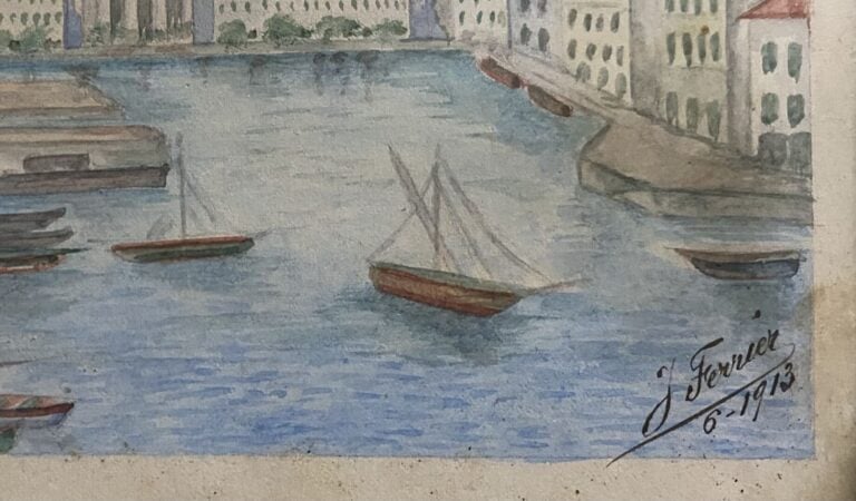 J. FERRIER - Le port, Nice - Aquarelle - Signé et daté 6.1913 en bas à droite -…