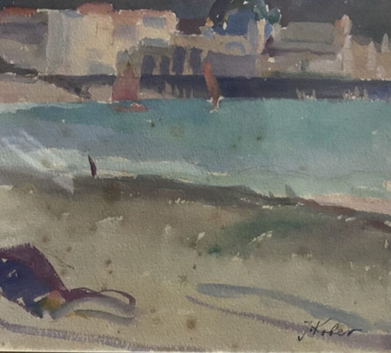 J. KOBER - Promenade des Anglais - Aquarelle - Signé en bas à droite - 17 x 25.…