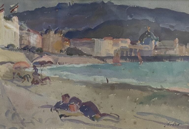 J. KOBER - Promenade des Anglais - Aquarelle - Signé en bas à droite - 17 x 25.…