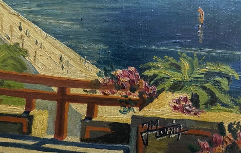 J. MONIN (XXe siècle) - Vue de la Promenade depuis une pergola - Huile sur cart…