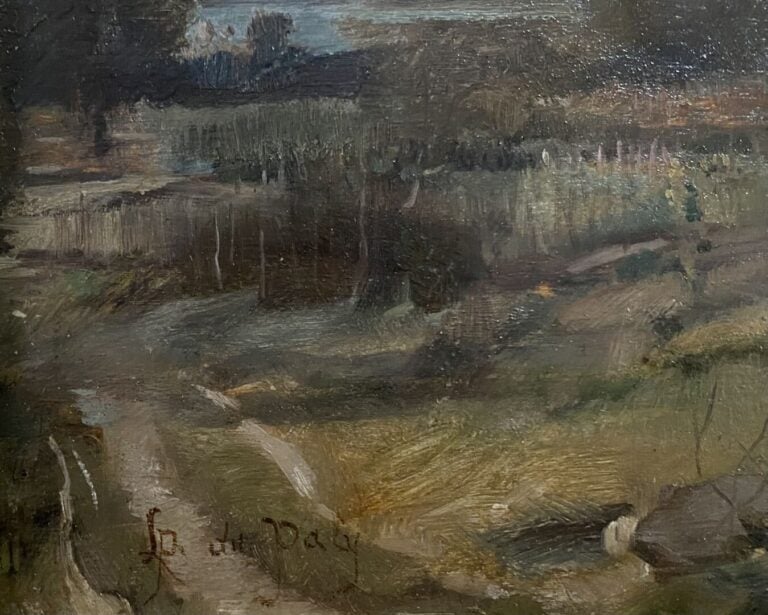 Léon DU PATY (XIXe) - Chemin de campagne - Huile sur panneau - Signé en bas à g…