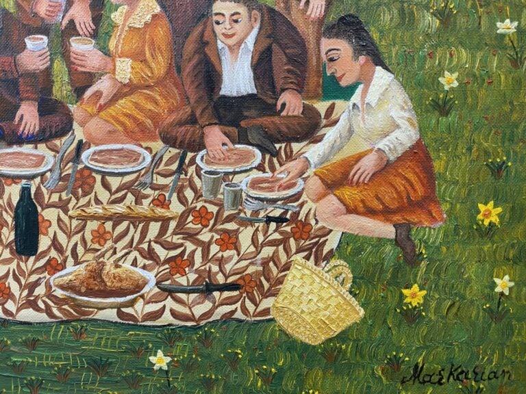Léon MARKARIAN (1906-1990) - Pique-nique, chapelle de Barjemon - Huile sur toil…