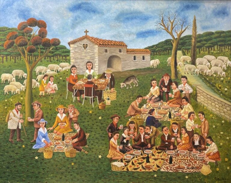 Léon MARKARIAN (1906-1990) - Pique-nique, chapelle de Barjemon - Huile sur toil…