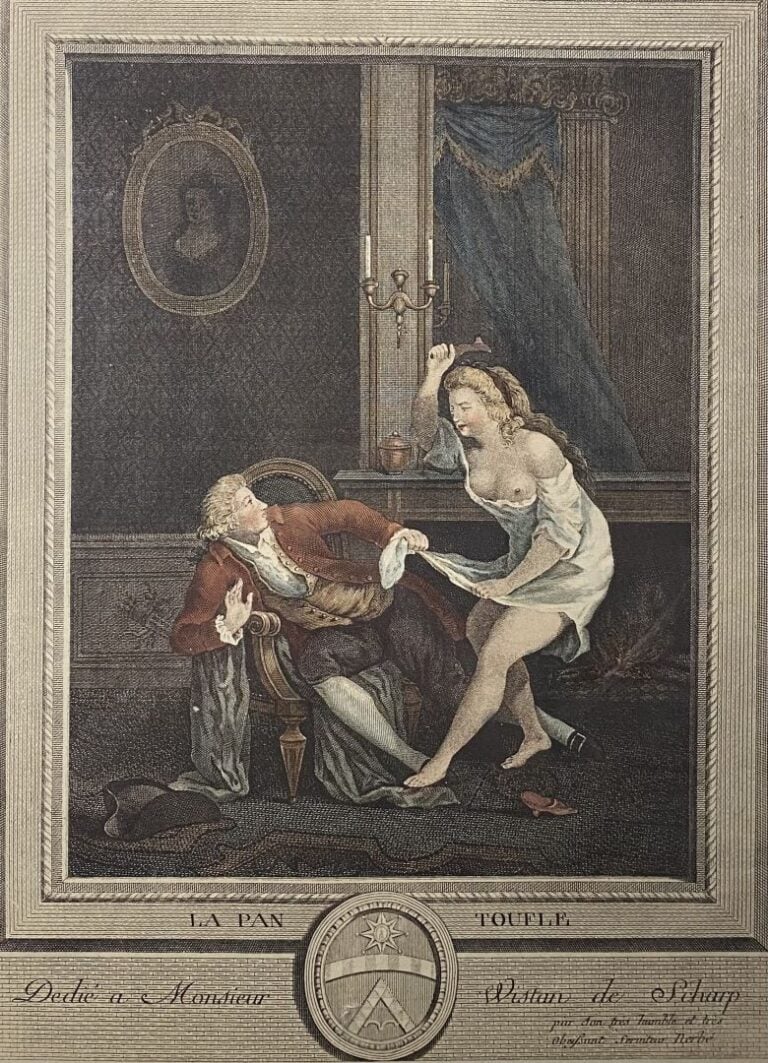 Lot de quatre gravures comprenant L'amour à l'épreuve, une jeune femme allongée…