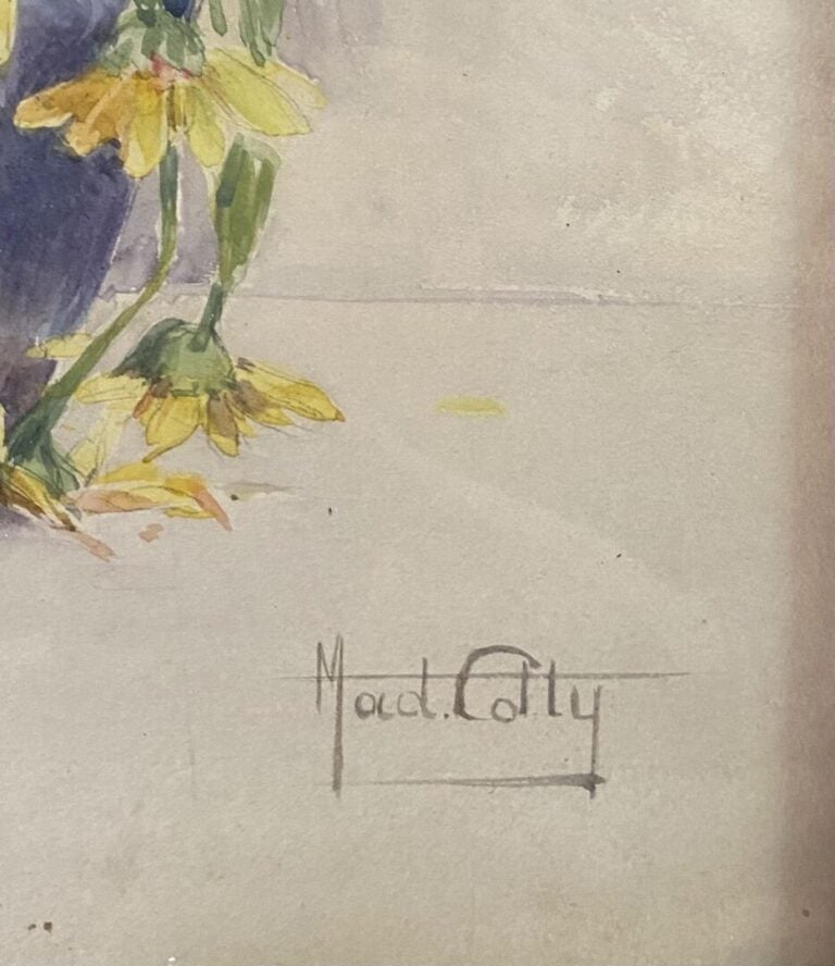 Mad. COTTY ? - Bouquet de fleurs aux marguerites - Aquarelle sur papier - Signé…