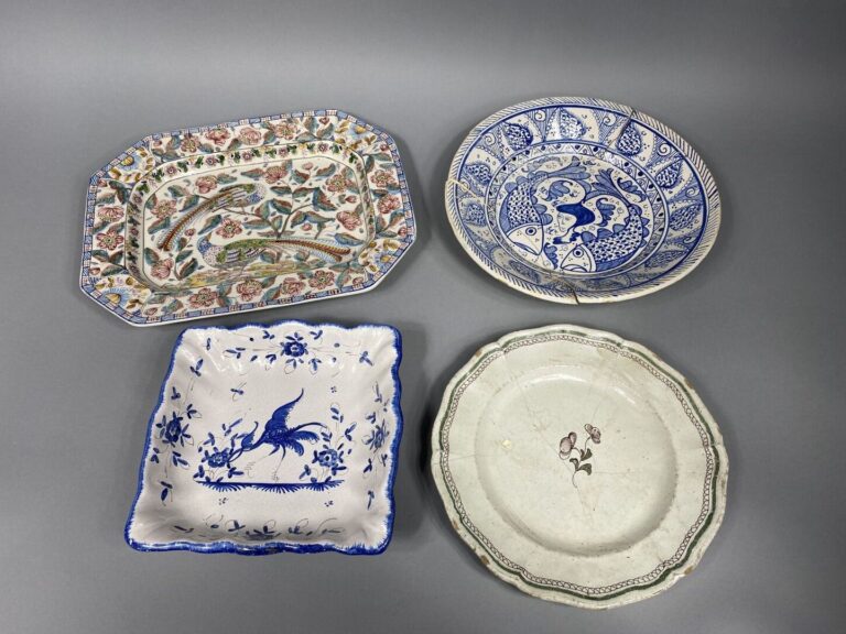 Mannette de céramiques et faïences comprenant vase, plats, deux faiences de Mar…