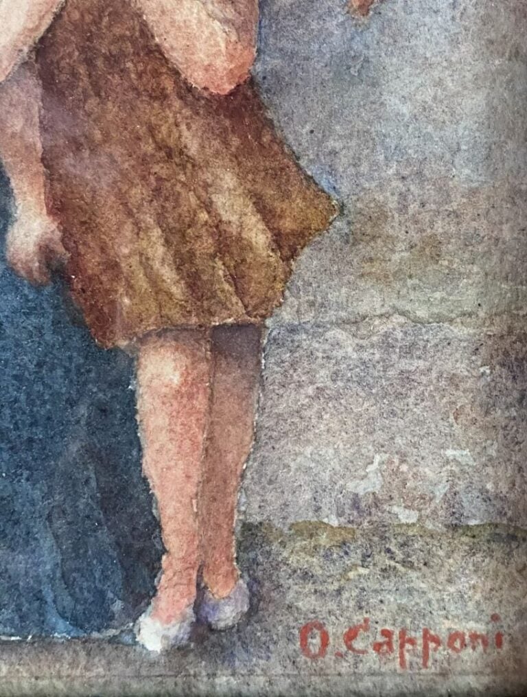 O. CAPPONI - Femme et enfant - Aquarelle sur papier - Signé en bas à droite - 2…