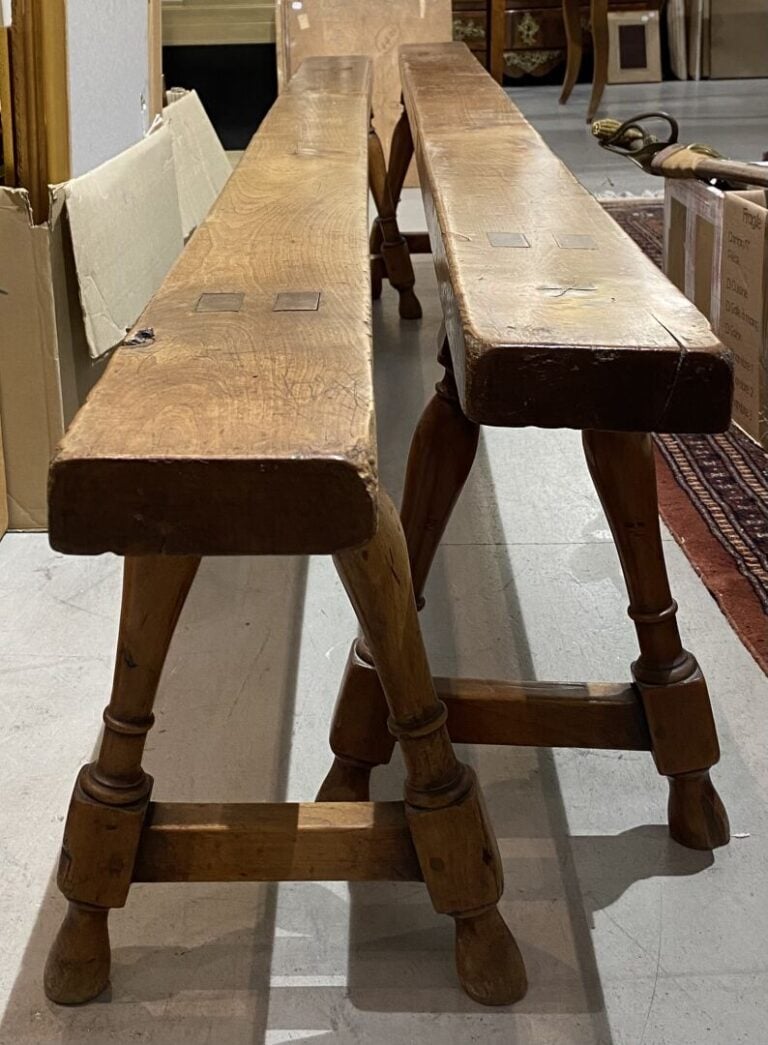 Paire de bancs de communauté en bois naturel - 46 x 225 x 13.5 cm (chaque)