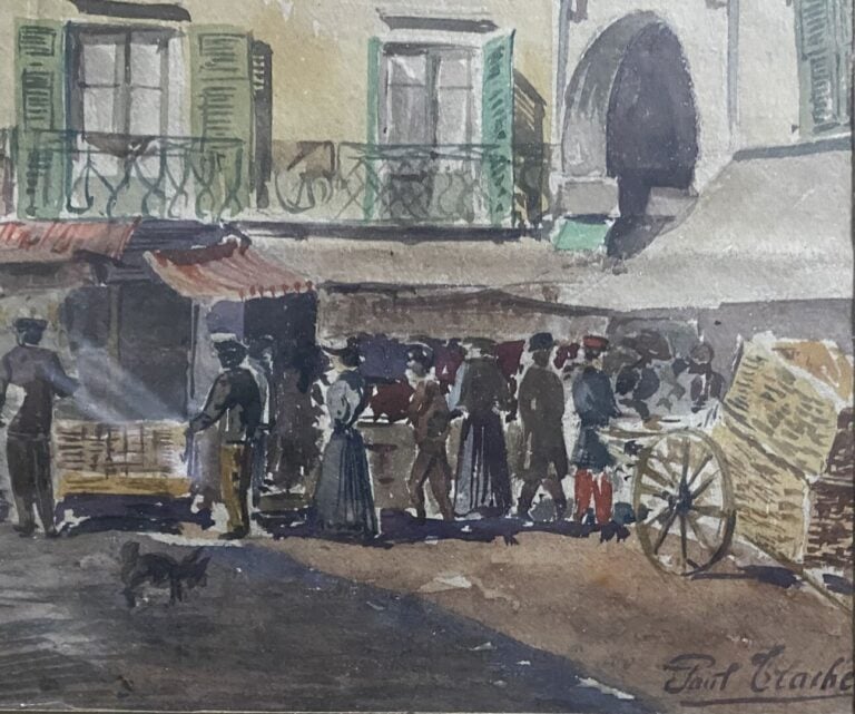 Paul TRACHEL - Cours Saleya - Aquarelle - Signé en bas à droite - 17.5 x 23.5 c…