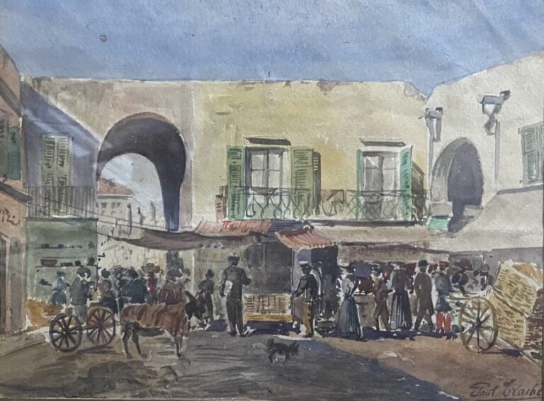 Paul TRACHEL - Cours Saleya - Aquarelle - Signé en bas à droite - 17.5 x 23.5 c…