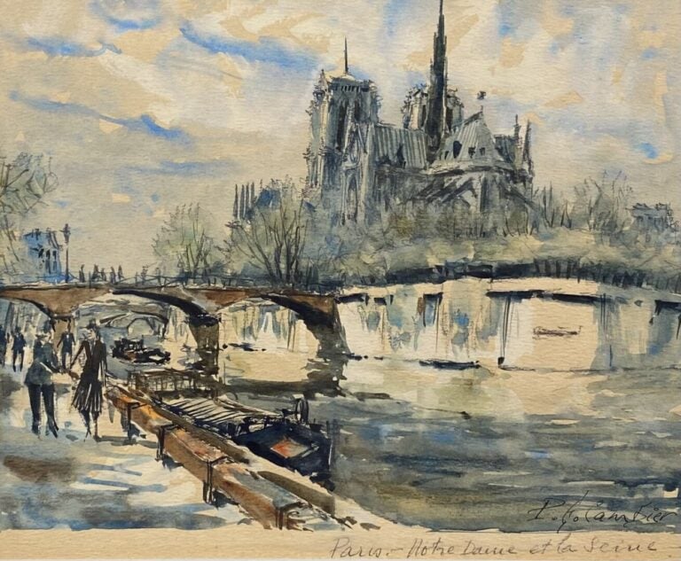 Pierre-Eugène CAMBIER (1914-2001) - Paris - Notre Dame et la Seine - Aquarelle…