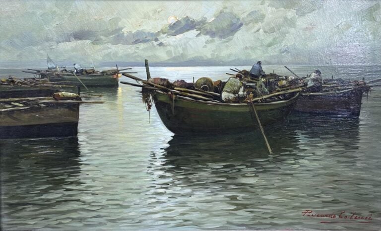 Riccardo COLUCCI (1937) - Barques sur l'eau - Huile sur panneau, signé en bas à…