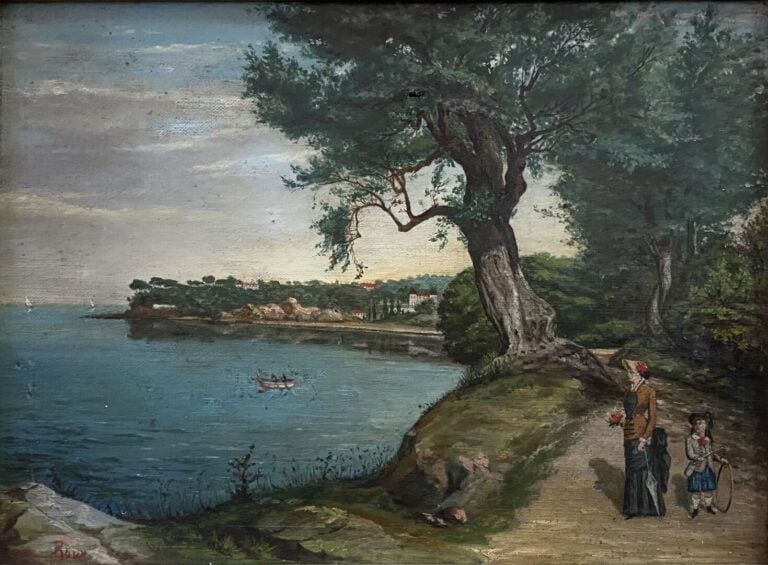 ROUX - Balade en bord de mer - Huile sur toile - Signée en bas à gauche - 26 x…