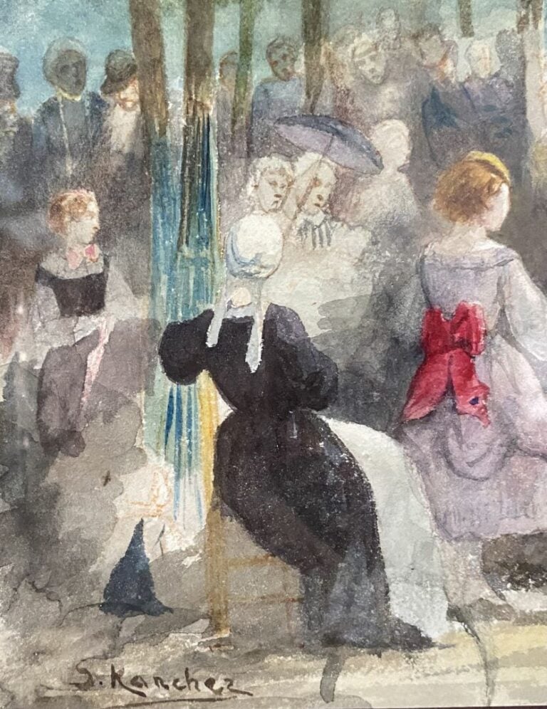 S. KARCHER ? - Scène animée dans un sous-bois - Aquarelle - Signé en bas à gauc…