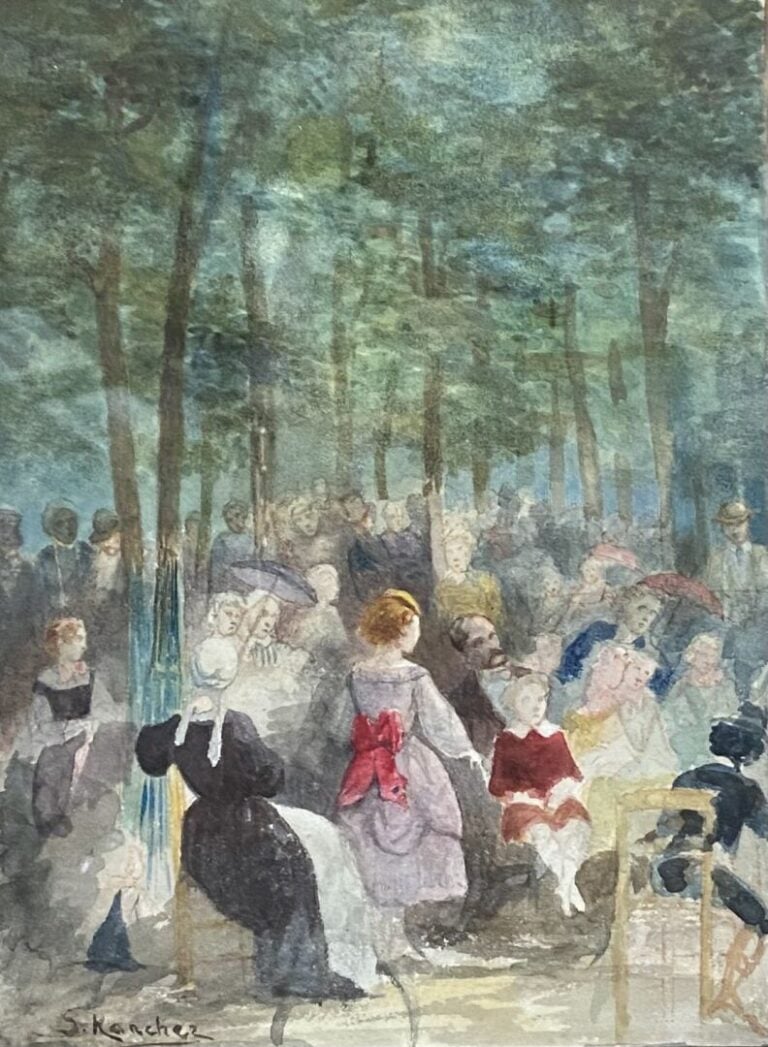 S. KARCHER ? - Scène animée dans un sous-bois - Aquarelle - Signé en bas à gauc…