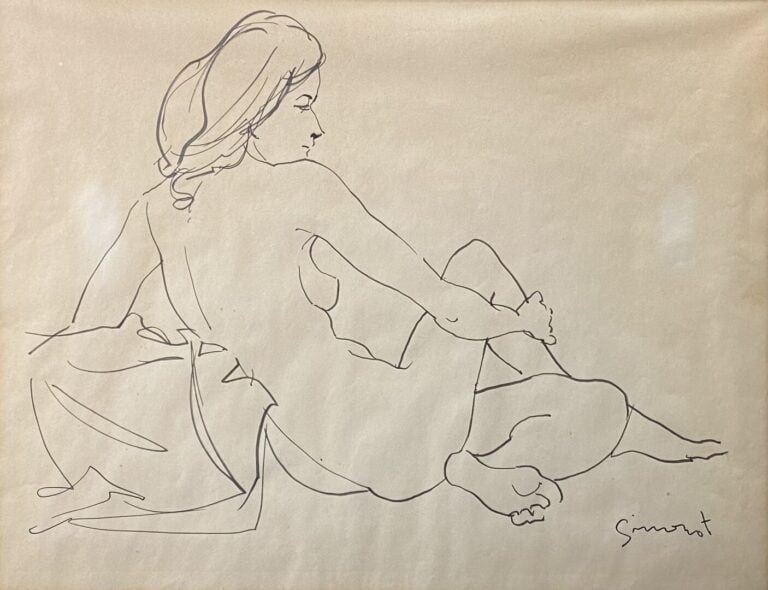 SIMONT (XXe siècle) - Femme accoudée - Deux dessins au feutre noir - Signés - 3…