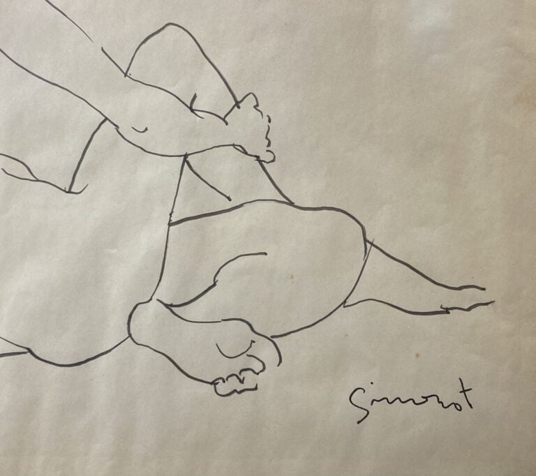 SIMONT (XXe siècle) - Femme accoudée - Deux dessins au feutre noir - Signés - 3…