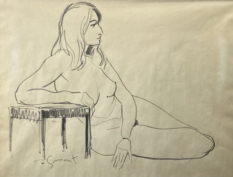 SIMONT (XXe siècle) - Femme accoudée - Deux dessins au feutre noir - Signés - 3…