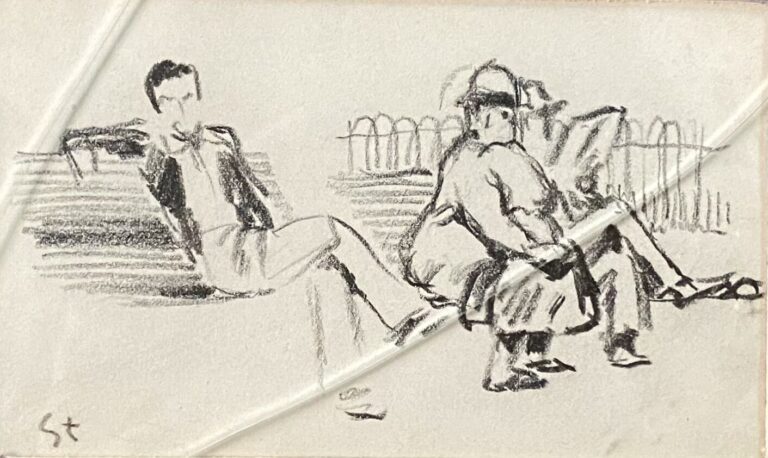 Théophile Alexandre STEINLEN (1859-1923) - Etude de personnages sur un banc pub…