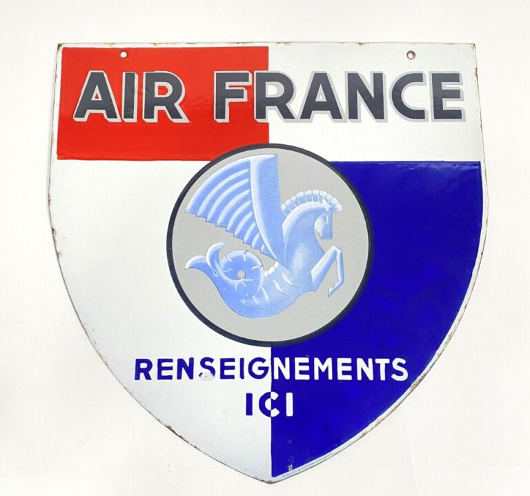(4) Plaque émaillée double face modèle au blazon Air France avec la « crevette…