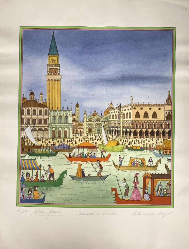Alain THOMAS (1942) - Carnaval à Venise - Lithographie signée en bas à gauche,…