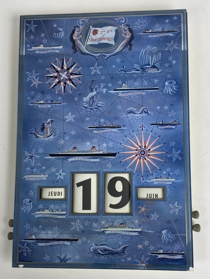 Calendrier perpétuel en verre églomisé pour Compagnie Générale - Transatlantiqu…