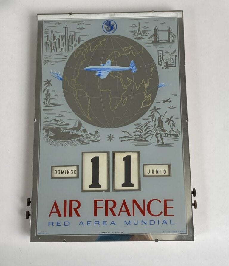 Calendrier perpétuel miroir églomisé AIR France par A. Gerrer avec Super - Cons…