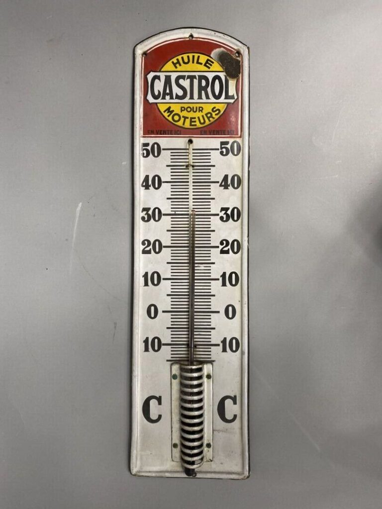 CASTROL - Huile pour moteurs - Thermomètre en tôle émaillée - 74 x 20 cm - (rou…