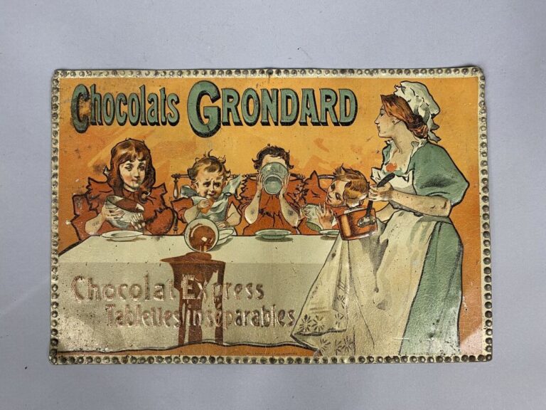 CHOCOLATS GRONDARD - Enseigne en tôle émaillée - 30 x 45 cm - (rouille, manques…