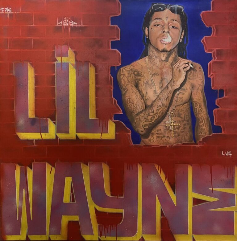 Ecole contemporaine, Street Art - "Lil Wayne" - Huile sur toile - 150 x 150 cm