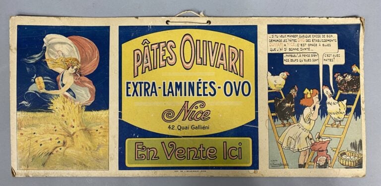 Ensemble d'enseignes publicitaire sur carton, tôle et divers comprenant : - - C…