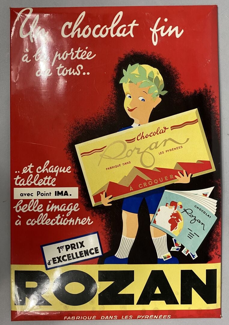 Ensemble d'enseignes publicitaire sur carton, tôle et divers comprenant : - - C…