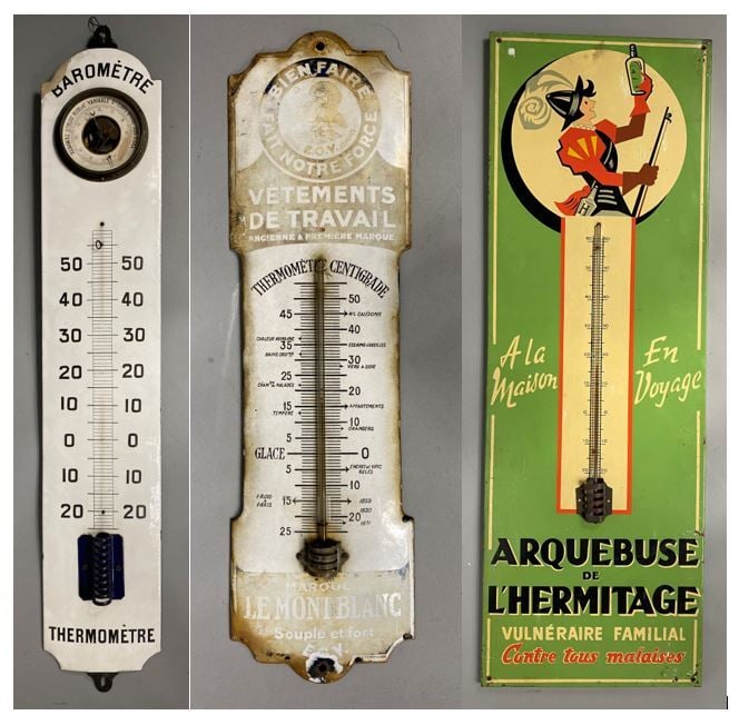 Ensemble de thermomètres publicitaires en tôle comprenant : - - Arquebuse de l'…