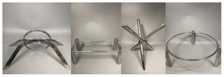 Ensemble de trois pieds de table basse et un pied de table en acier chromé - (o…